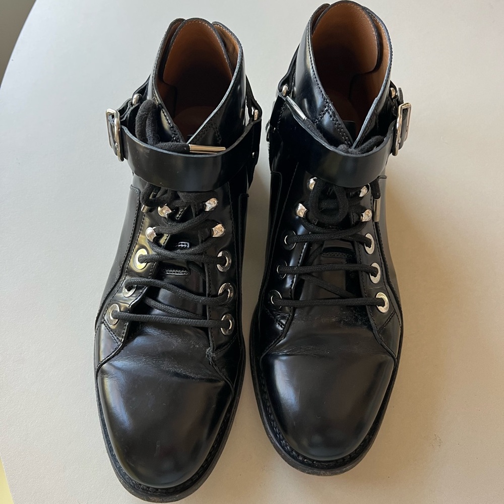Balenciaga lace up black leather boots. Size 37.